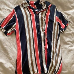 Red blue and white collared shirt